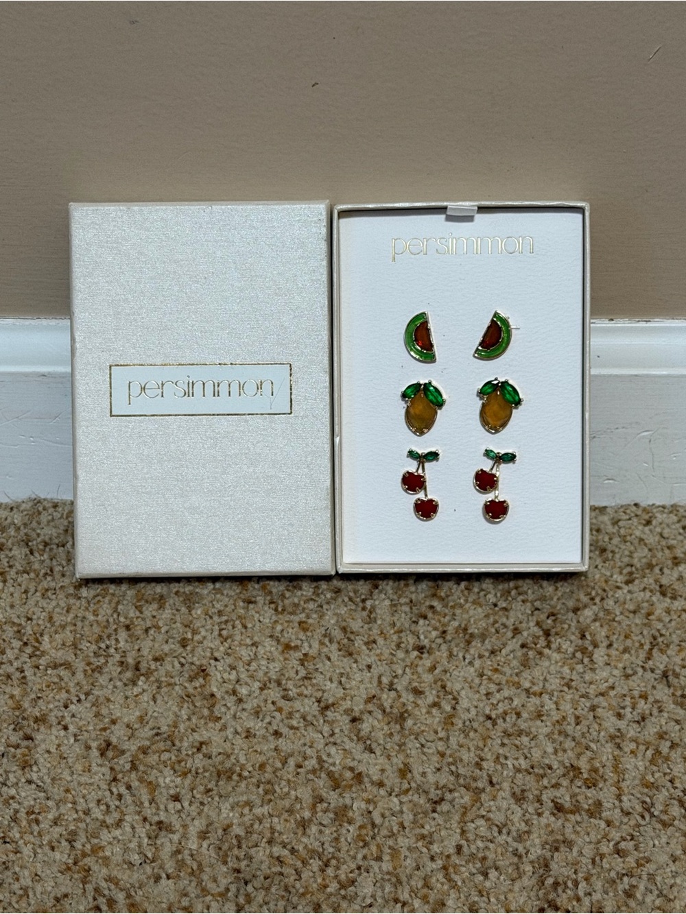 Persimmon Fruit Stud Earring Set - Green, Yellow & Red